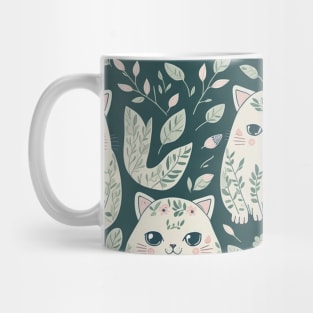 Elegant Cat Pattern Floral Pattern Mug